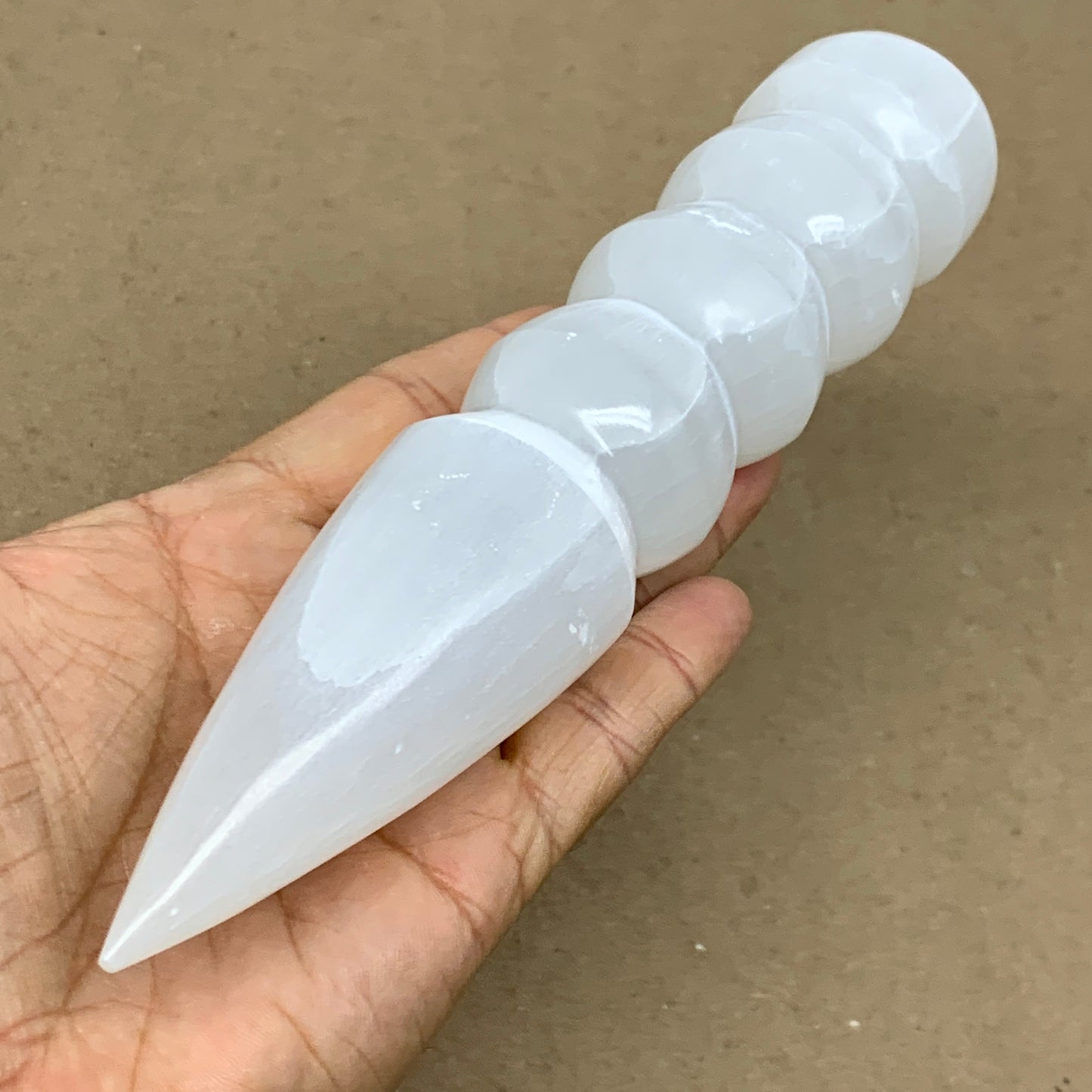 0.74 1lbs.,7.5"x1.5", Large White Selenite Spiral Wand Crystal Point, B36593