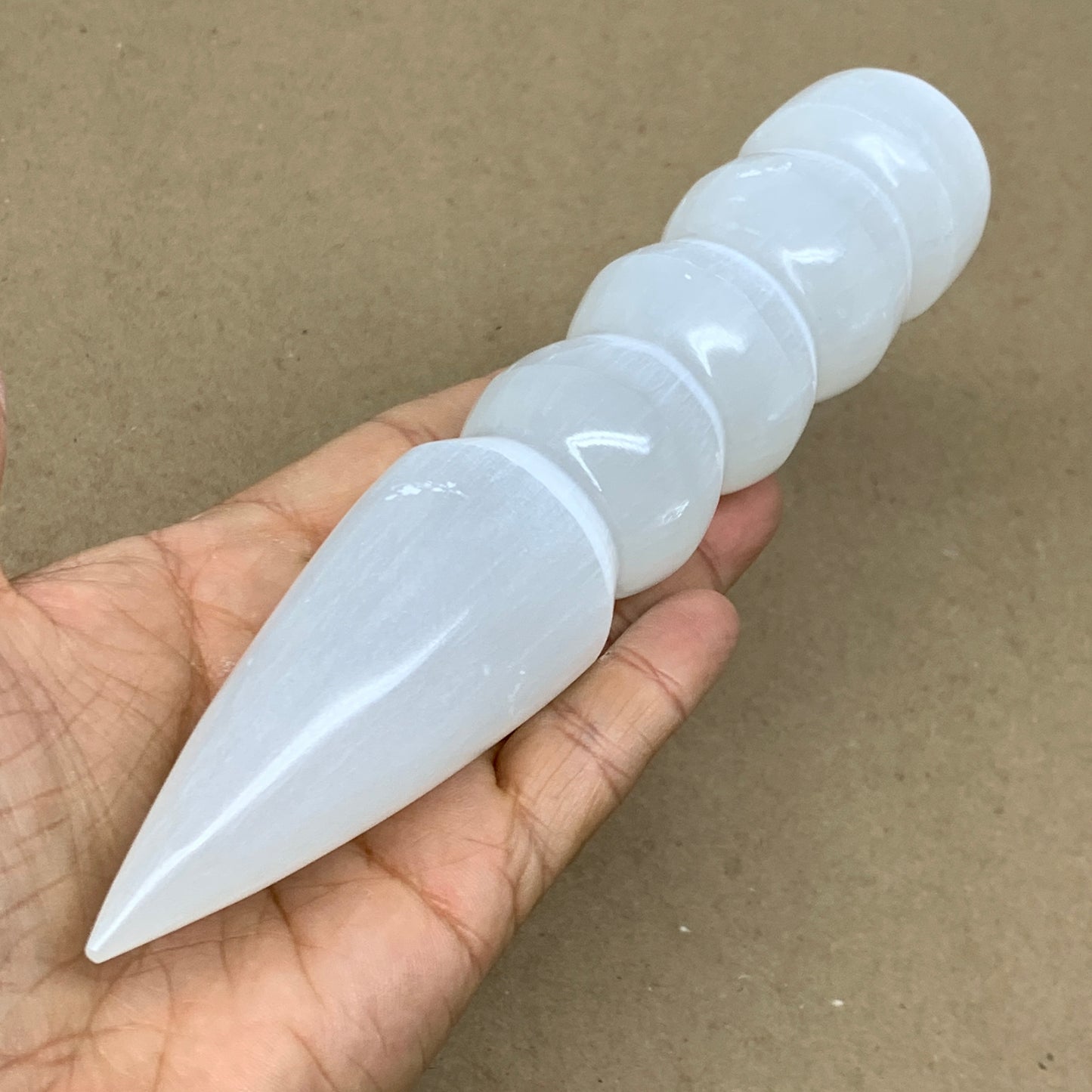 0.74 1lbs.,7.5"x1.5", Large White Selenite Spiral Wand Crystal Point, B36593