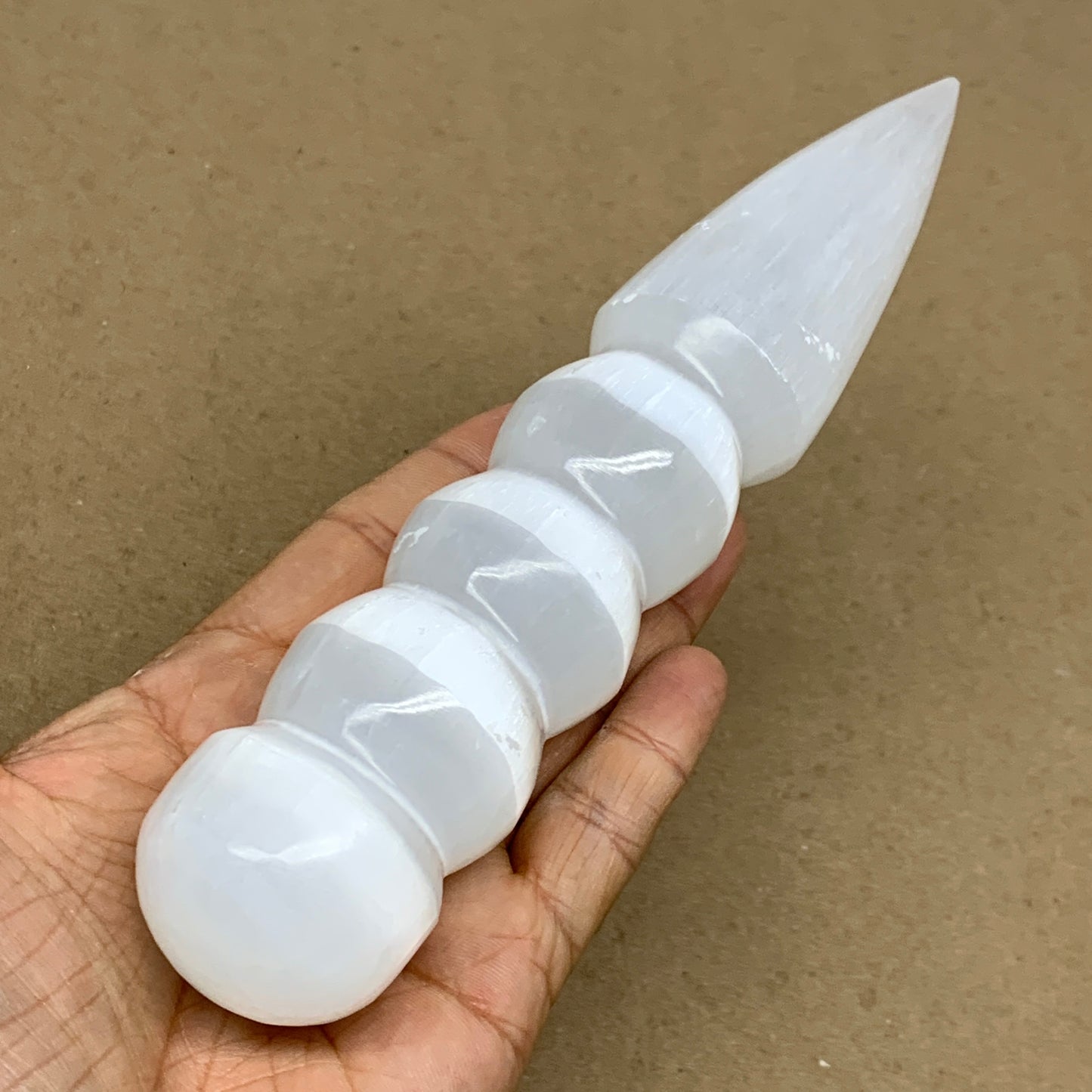 0.74 1lbs.,7.5"x1.5", Large White Selenite Spiral Wand Crystal Point, B36593
