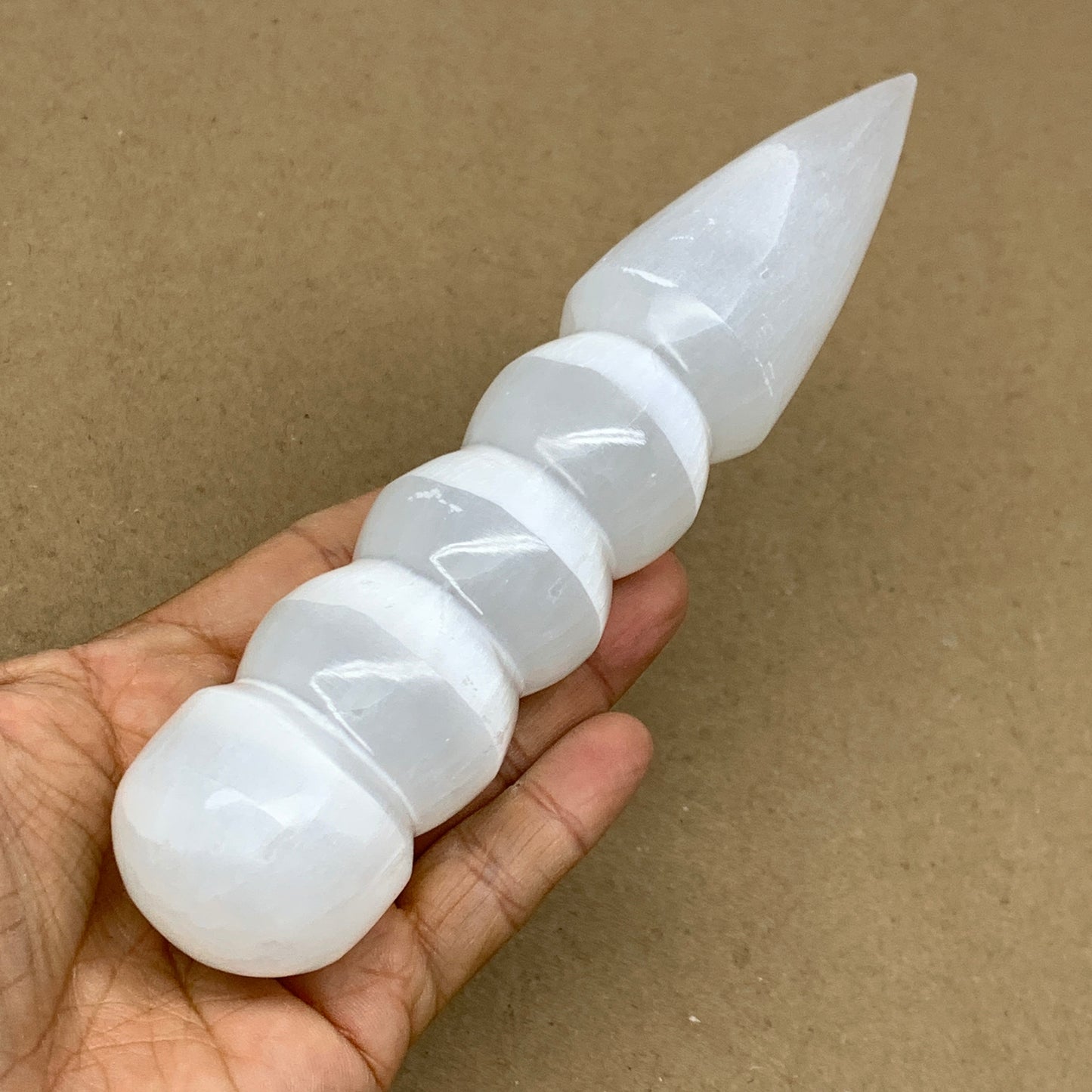 0.74 1lbs.,7.5"x1.5", Large White Selenite Spiral Wand Crystal Point, B36593