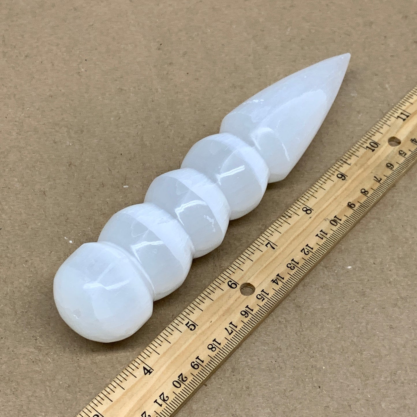 0.74 1lbs.,7.5"x1.5", Large White Selenite Spiral Wand Crystal Point, B36593