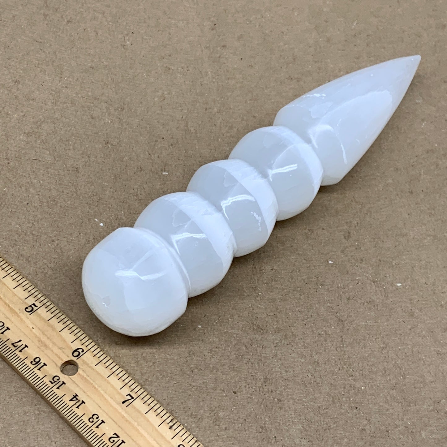 0.74 1lbs.,7.5"x1.5", Large White Selenite Spiral Wand Crystal Point, B36593