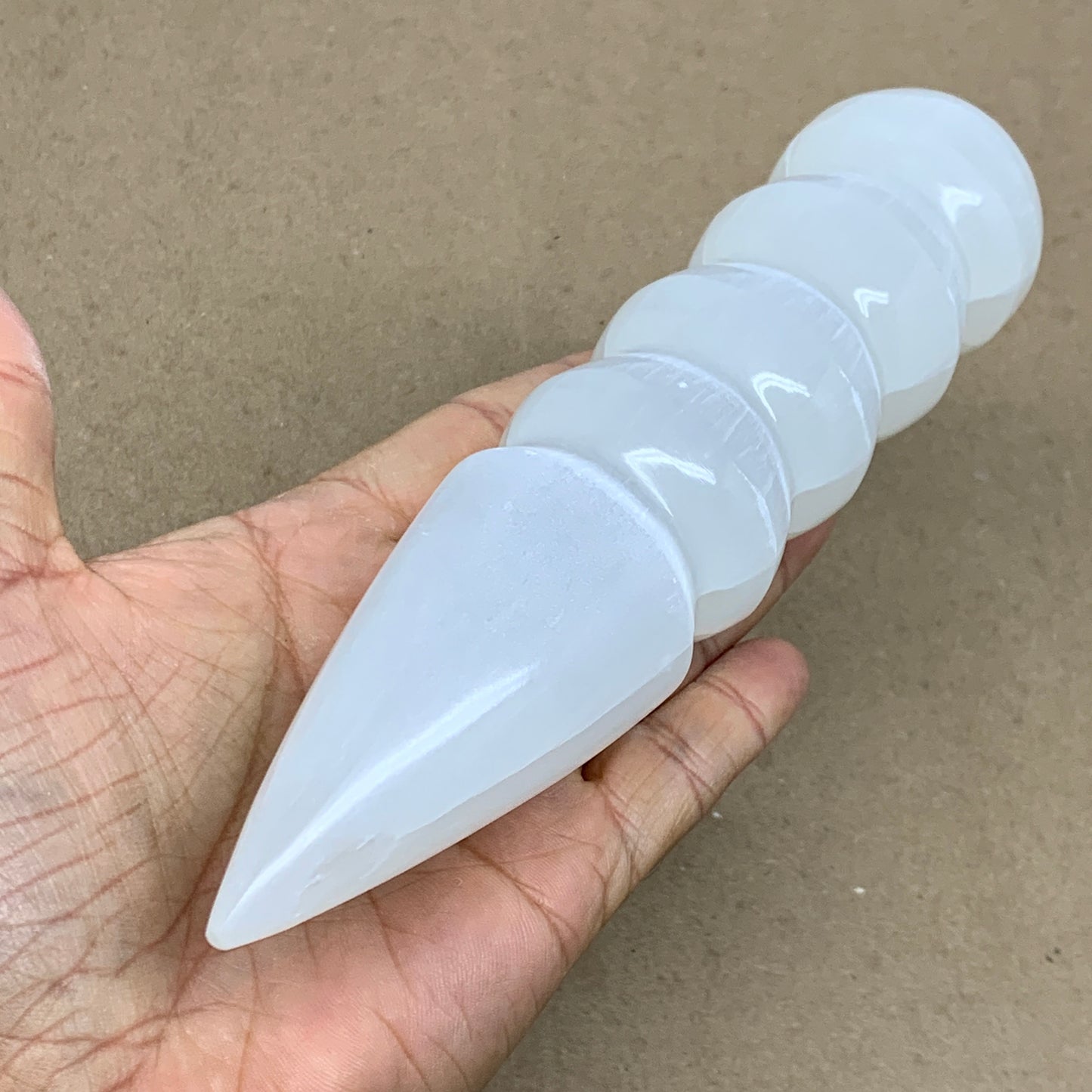 0.90 1lbs.,7.5"x1.7", Large White Selenite Spiral Wand Crystal Point, B36594