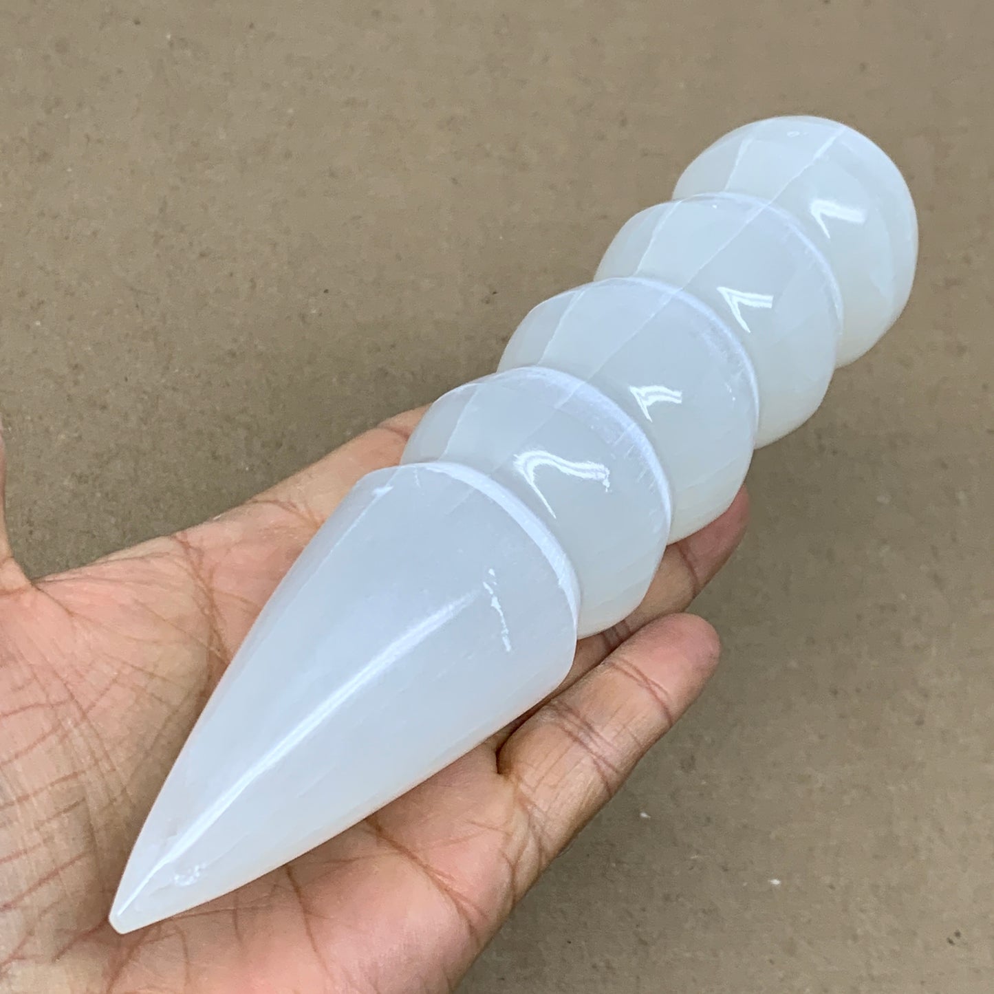 0.90 1lbs.,7.5"x1.7", Large White Selenite Spiral Wand Crystal Point, B36594