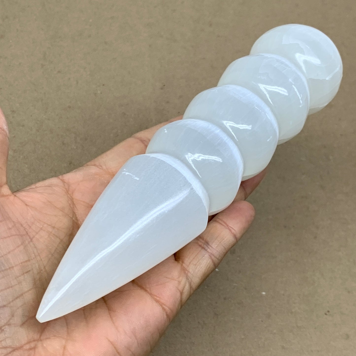 0.90 1lbs.,7.5"x1.7", Large White Selenite Spiral Wand Crystal Point, B36594