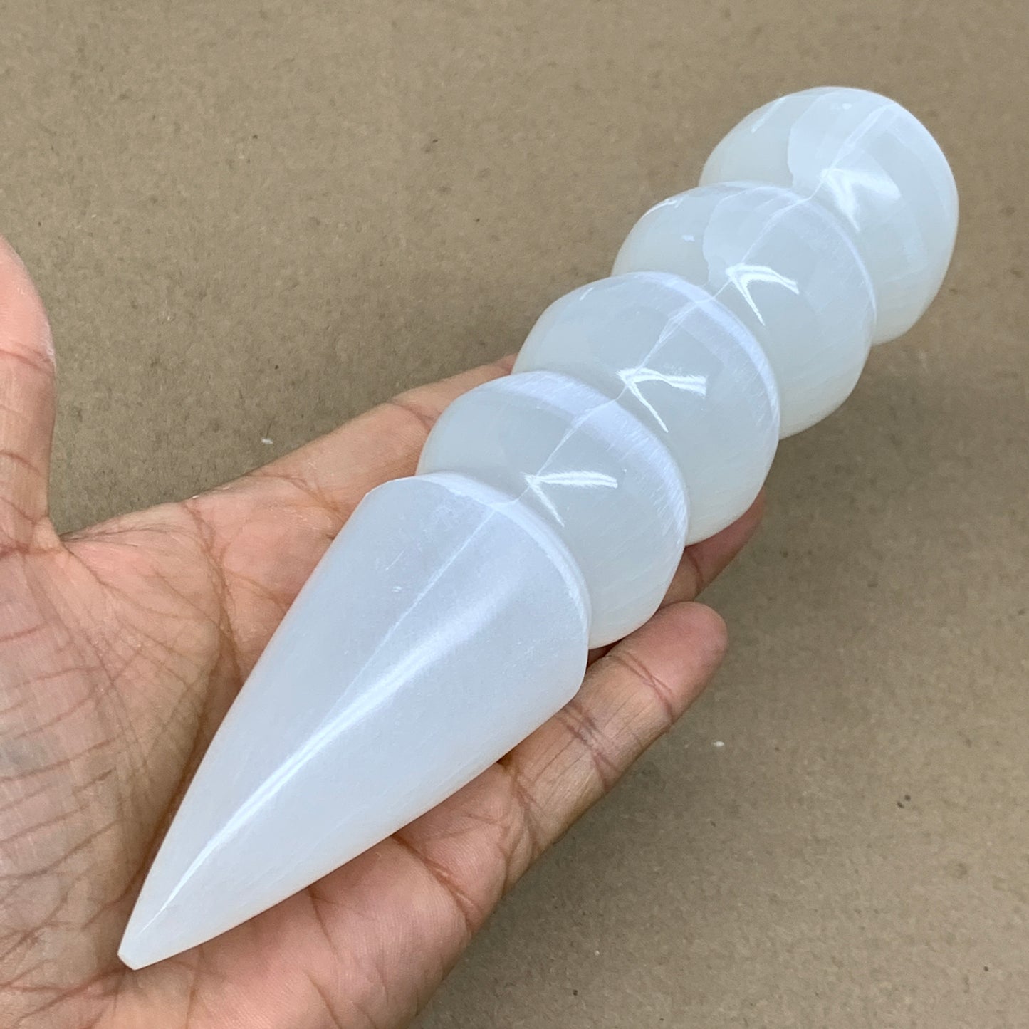 0.90 1lbs.,7.5"x1.7", Large White Selenite Spiral Wand Crystal Point, B36594