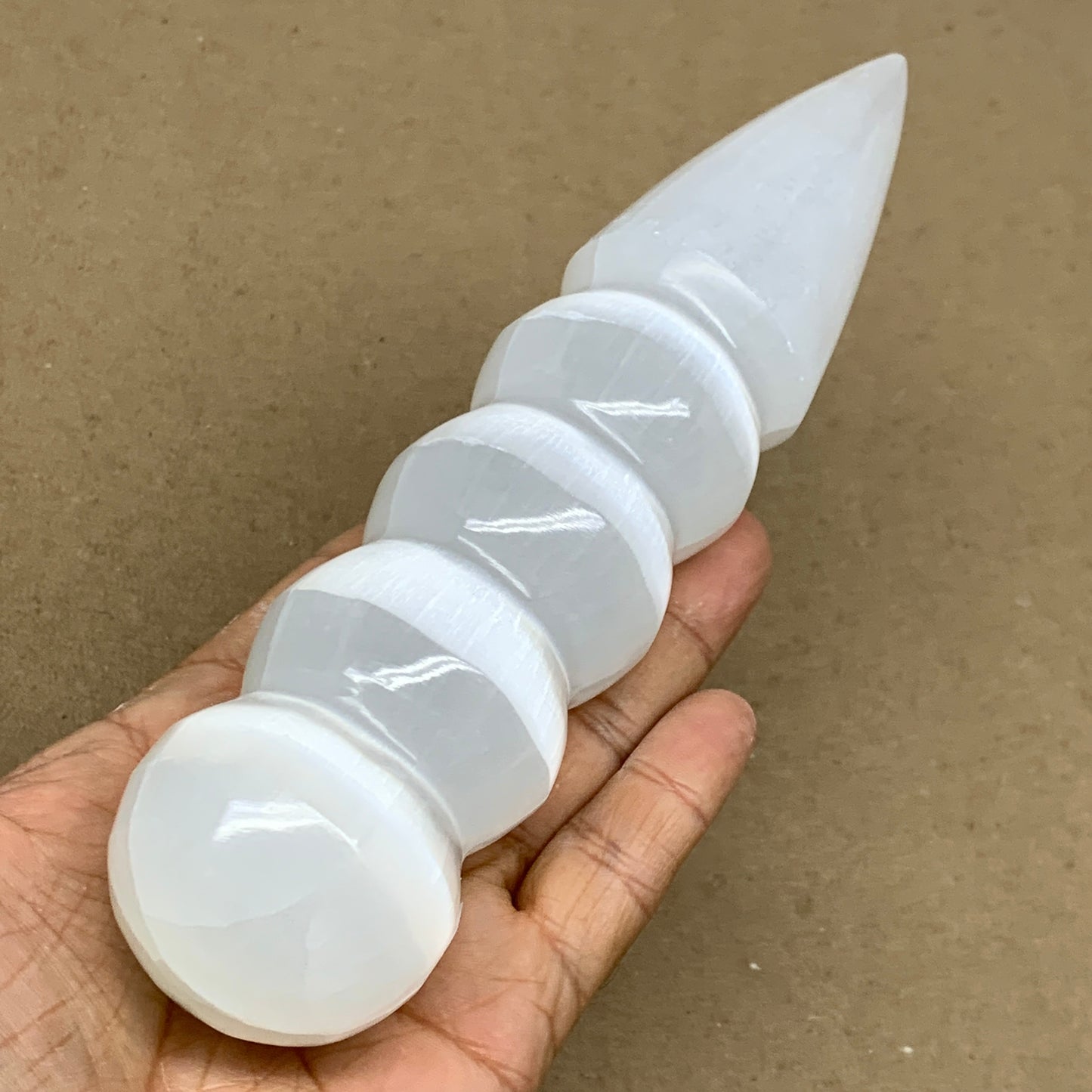 0.90 1lbs.,7.5"x1.7", Large White Selenite Spiral Wand Crystal Point, B36594