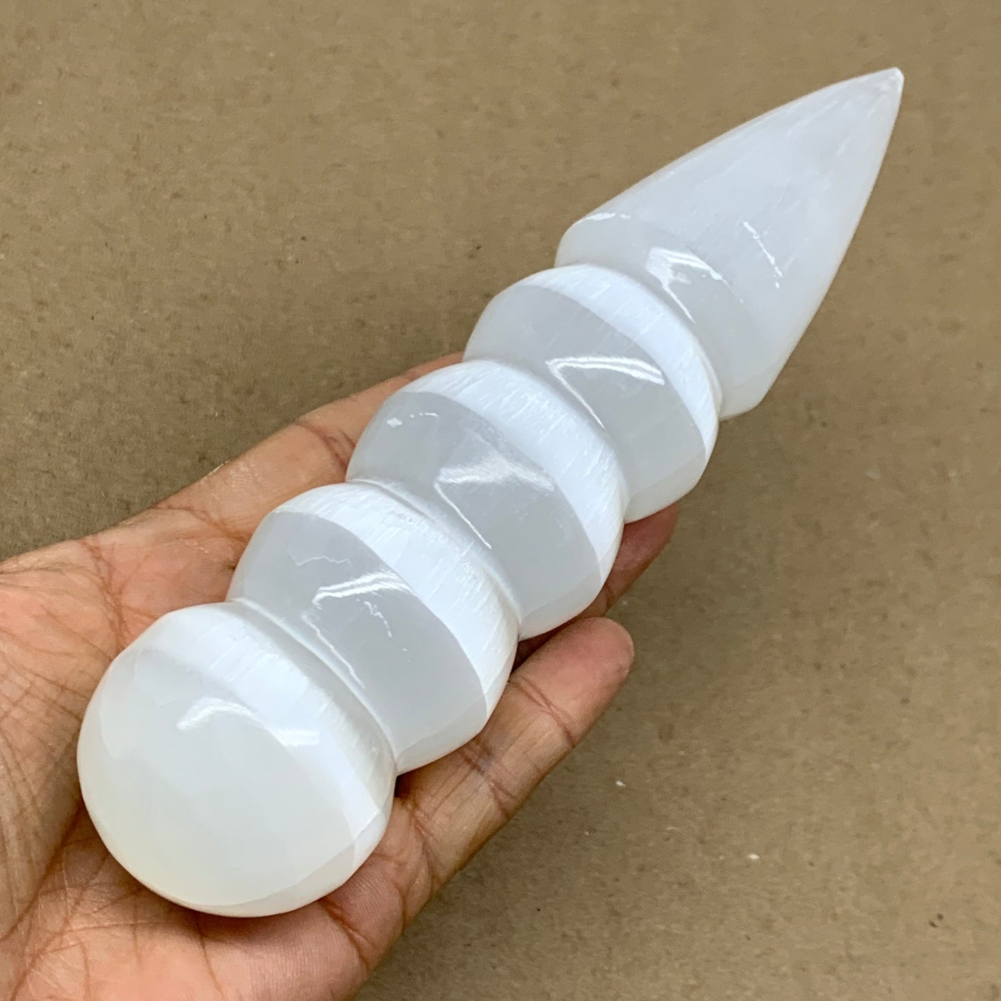 0.90 1lbs.,7.5"x1.7", Large White Selenite Spiral Wand Crystal Point, B36594