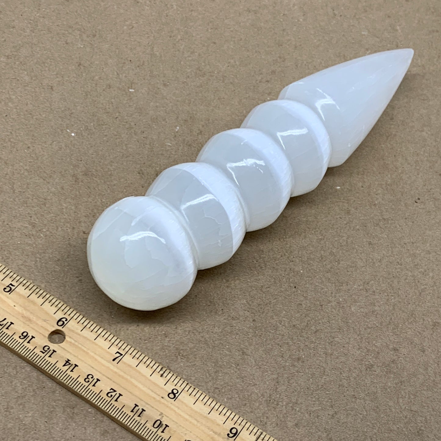 0.90 1lbs.,7.5"x1.7", Large White Selenite Spiral Wand Crystal Point, B36594