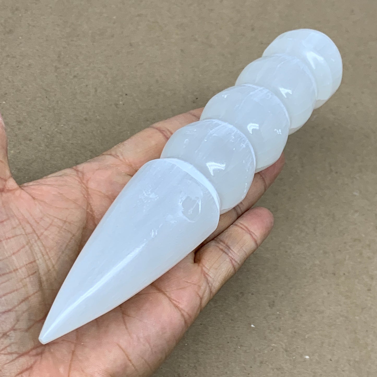 0.68 1lbs.,7.5"x1.4", Large White Selenite Spiral Wand Crystal Point, B36595