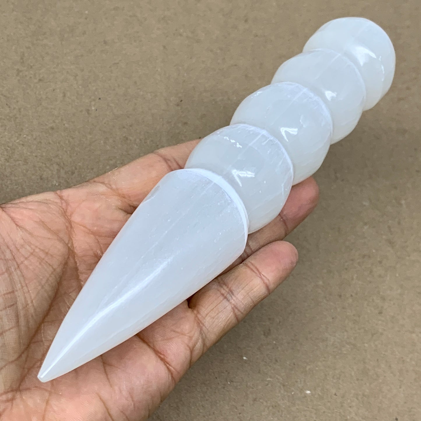 0.68 1lbs.,7.5"x1.4", Large White Selenite Spiral Wand Crystal Point, B36595