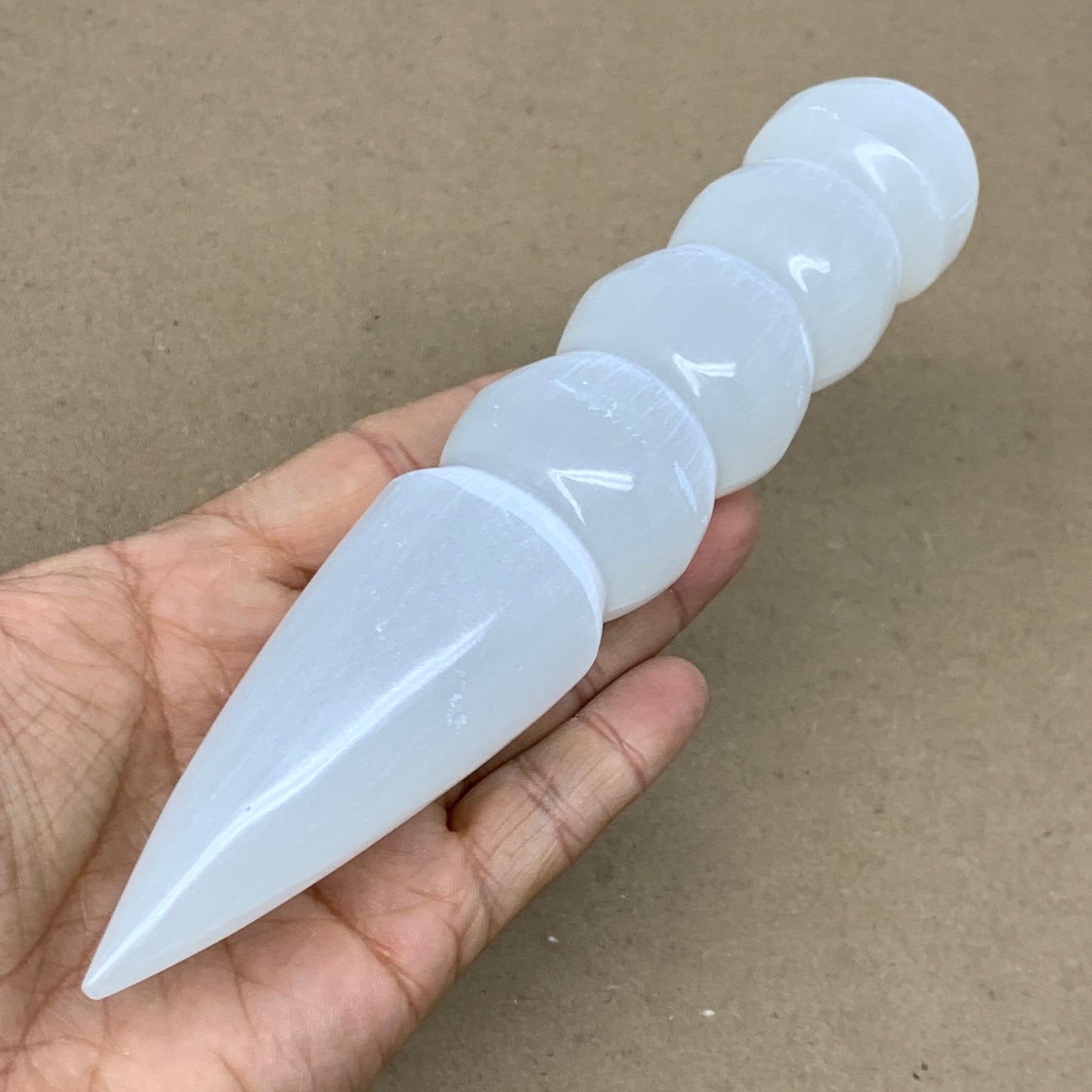 0.68 1lbs.,7.5"x1.4", Large White Selenite Spiral Wand Crystal Point, B36595