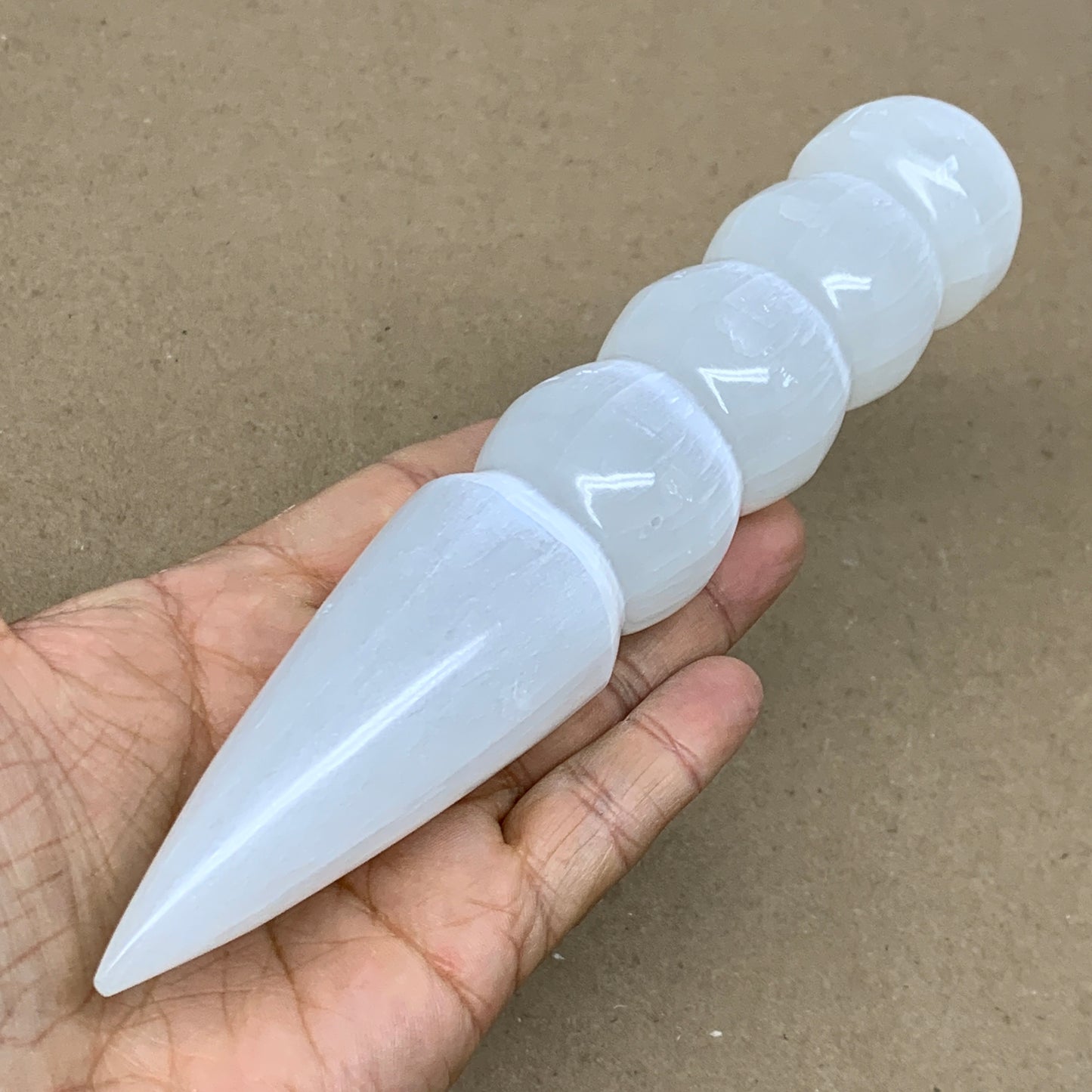 0.68 1lbs.,7.5"x1.4", Large White Selenite Spiral Wand Crystal Point, B36595