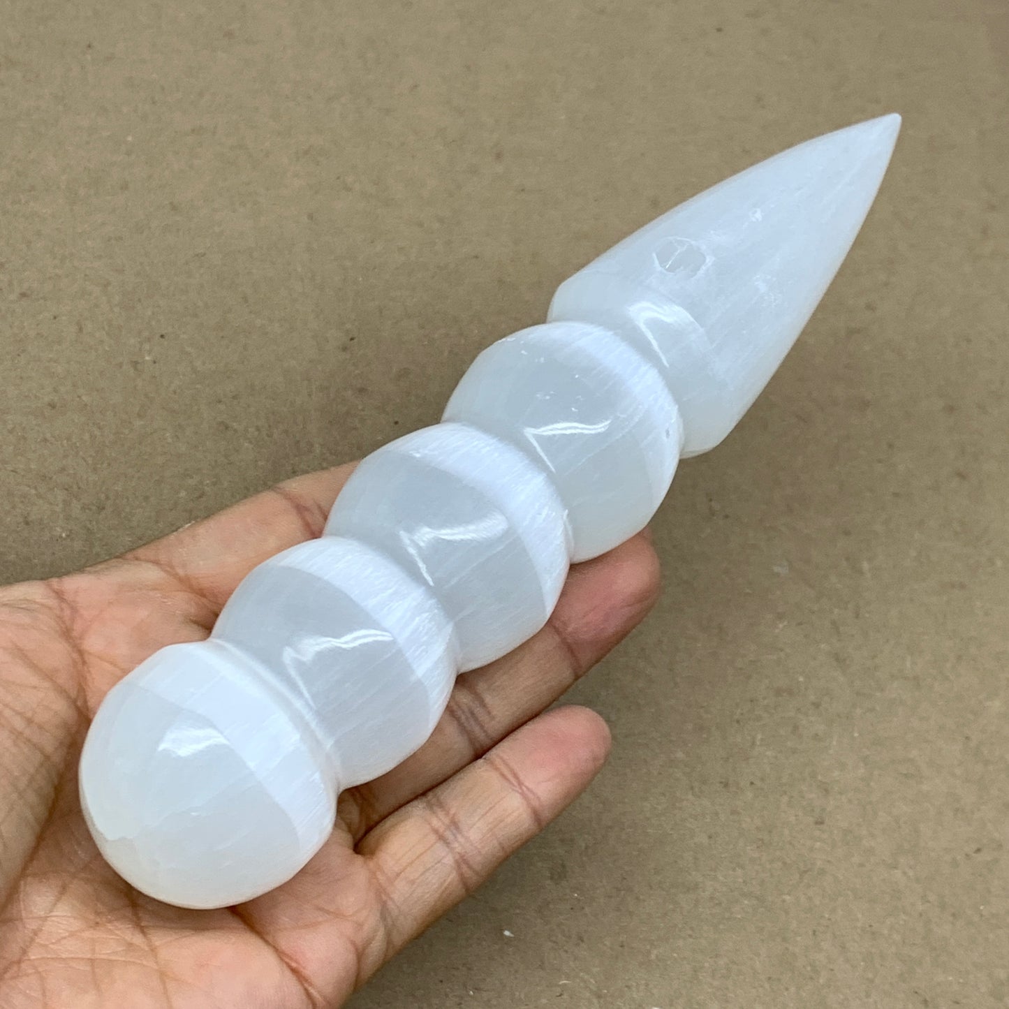 0.68 1lbs.,7.5"x1.4", Large White Selenite Spiral Wand Crystal Point, B36595