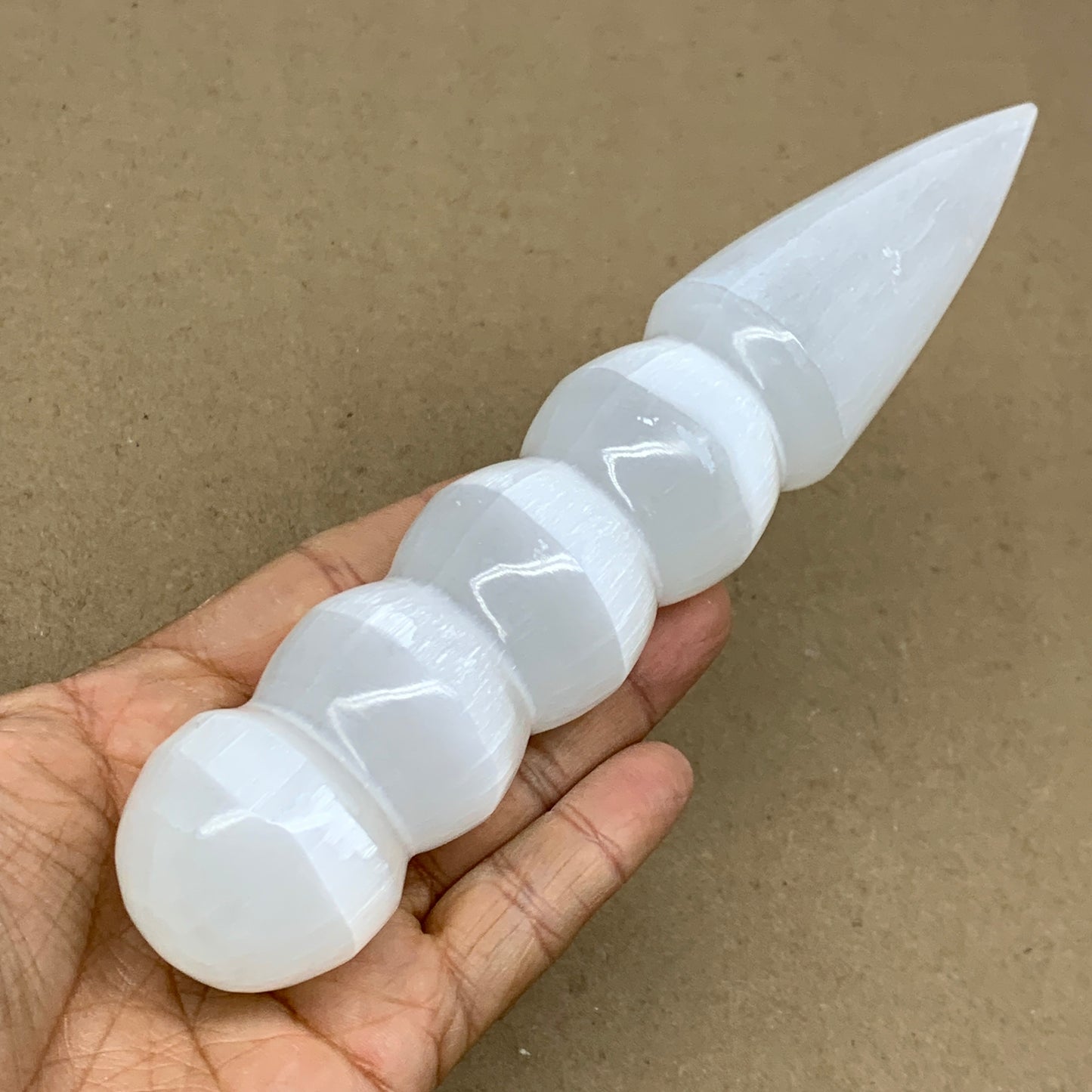 0.68 1lbs.,7.5"x1.4", Large White Selenite Spiral Wand Crystal Point, B36595