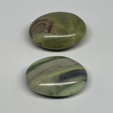 130.8g, 2.1"- 2.2", 2pcs, Natural Serpentine Palm-Stone Reiki @India, B29587