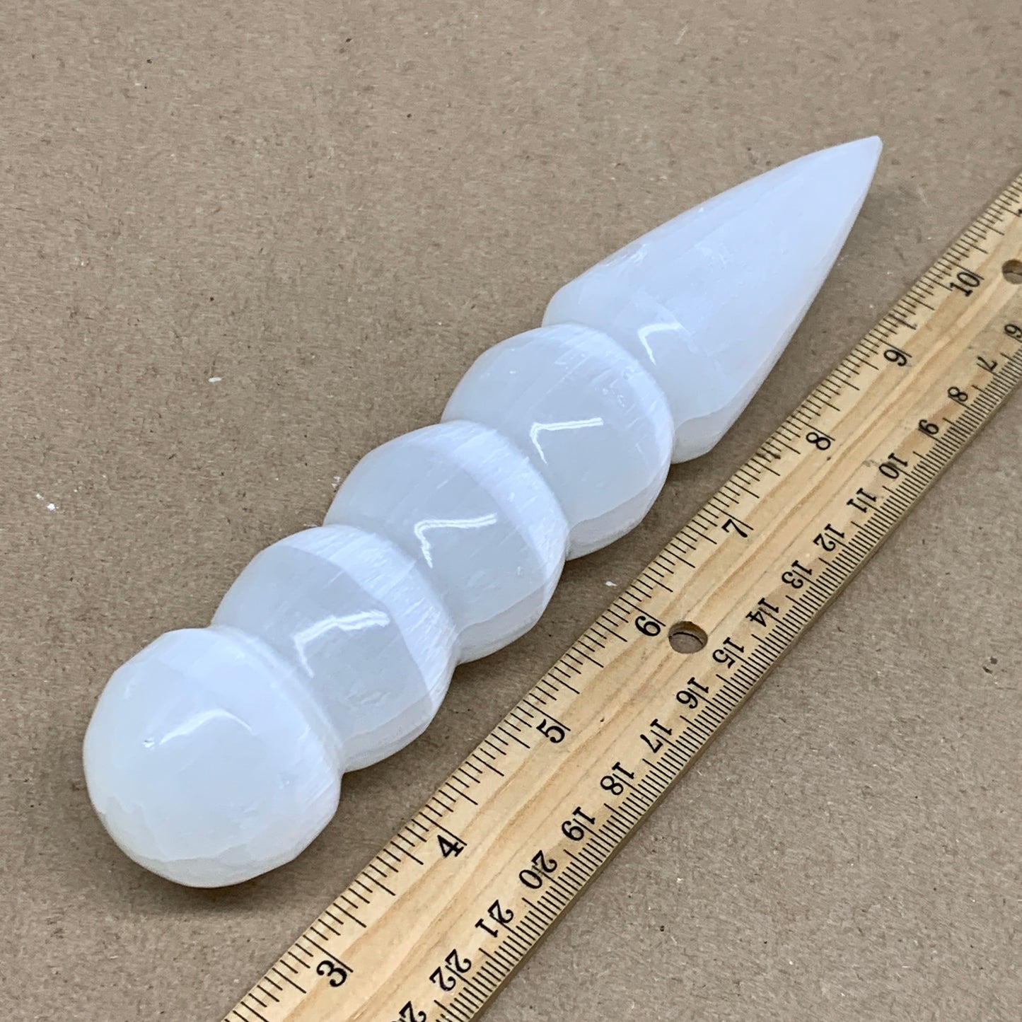 0.68 1lbs.,7.5"x1.4", Large White Selenite Spiral Wand Crystal Point, B36595