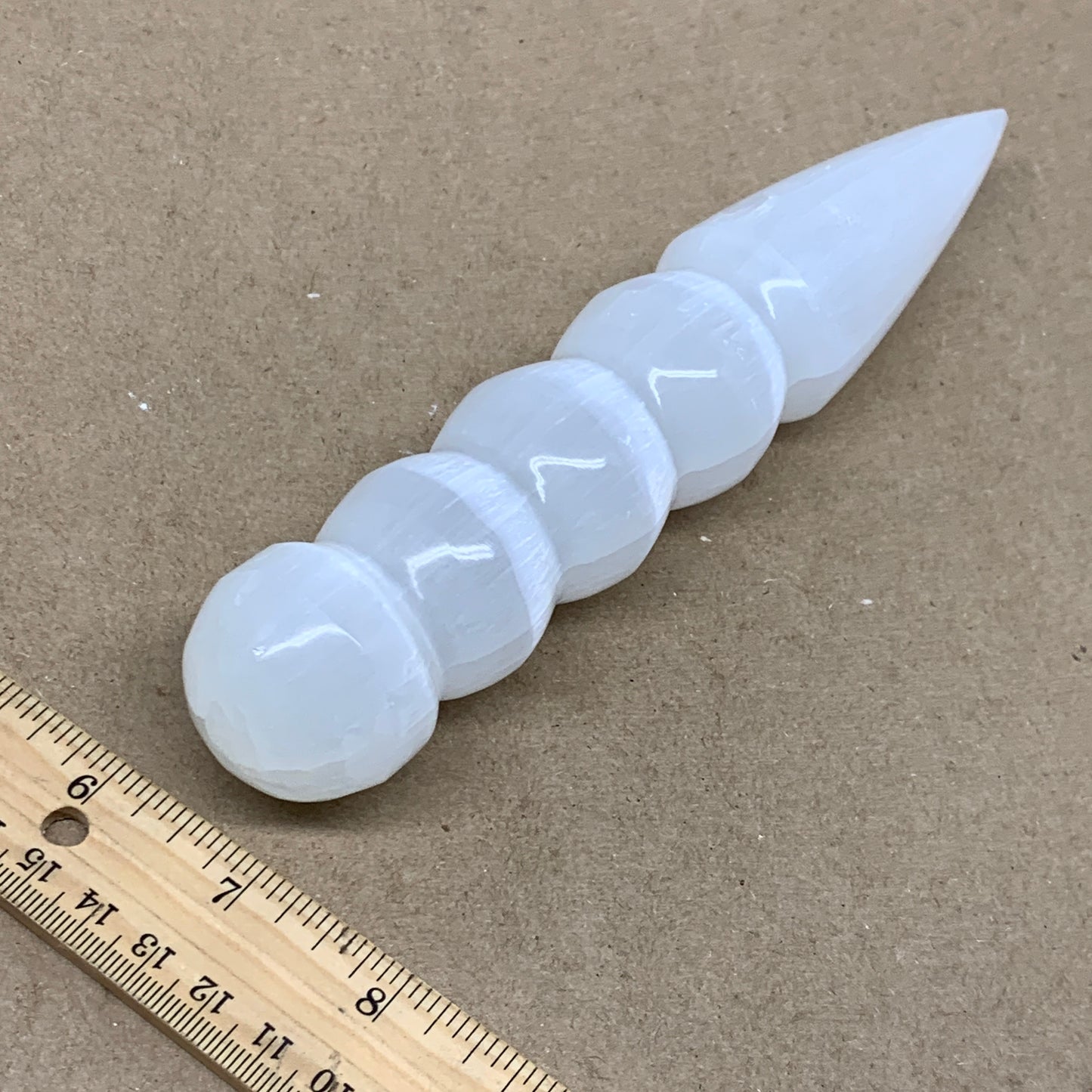 0.68 1lbs.,7.5"x1.4", Large White Selenite Spiral Wand Crystal Point, B36595