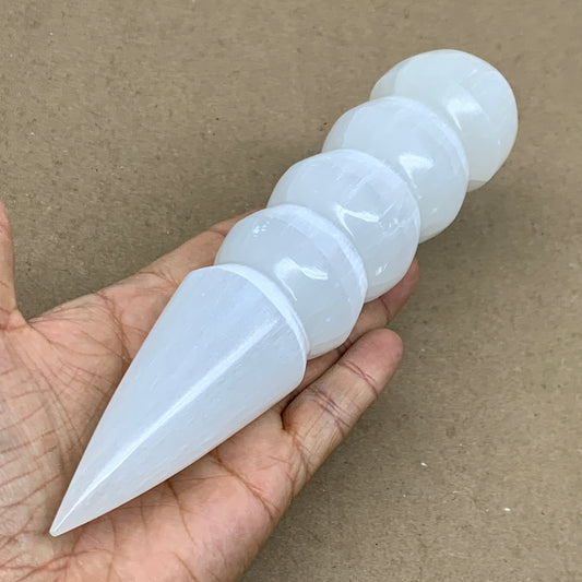0.88 lbs.,7.5"x1.7", Large White Selenite Spiral Wand Crystal Point, B36597