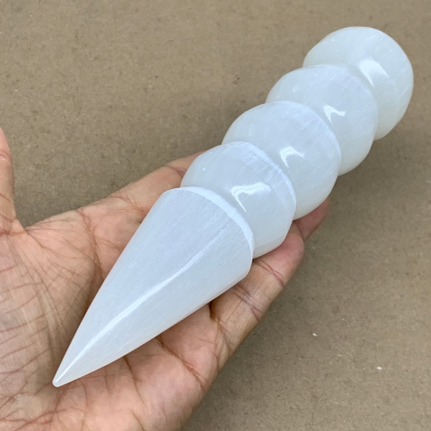 0.88 lbs.,7.5"x1.7", Large White Selenite Spiral Wand Crystal Point, B36597