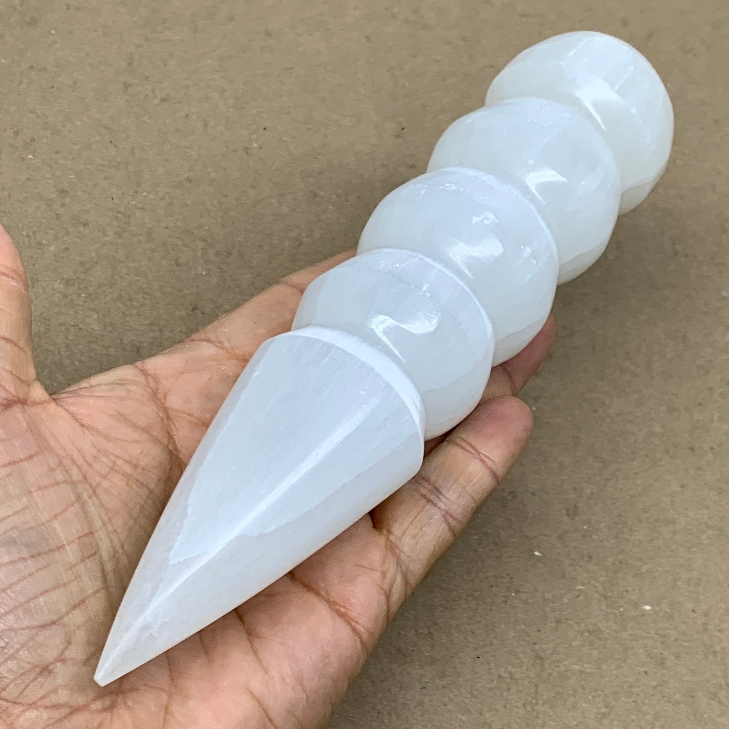 0.88 lbs.,7.5"x1.7", Large White Selenite Spiral Wand Crystal Point, B36597