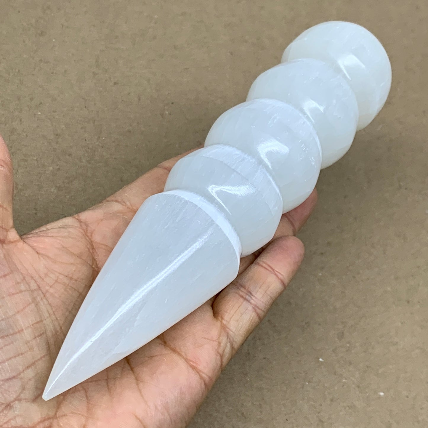 0.88 lbs.,7.5"x1.7", Large White Selenite Spiral Wand Crystal Point, B36597