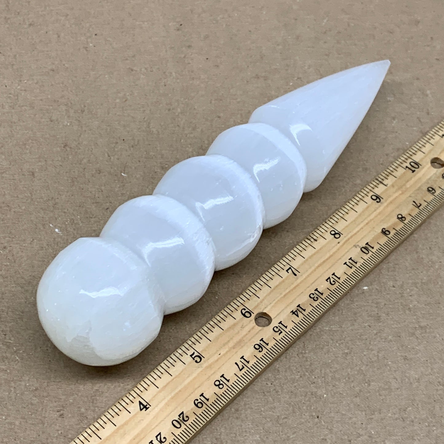 0.88 lbs.,7.5"x1.7", Large White Selenite Spiral Wand Crystal Point, B36597