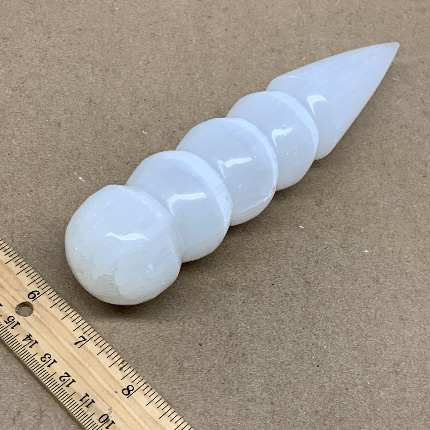 0.88 lbs.,7.5"x1.7", Large White Selenite Spiral Wand Crystal Point, B36597