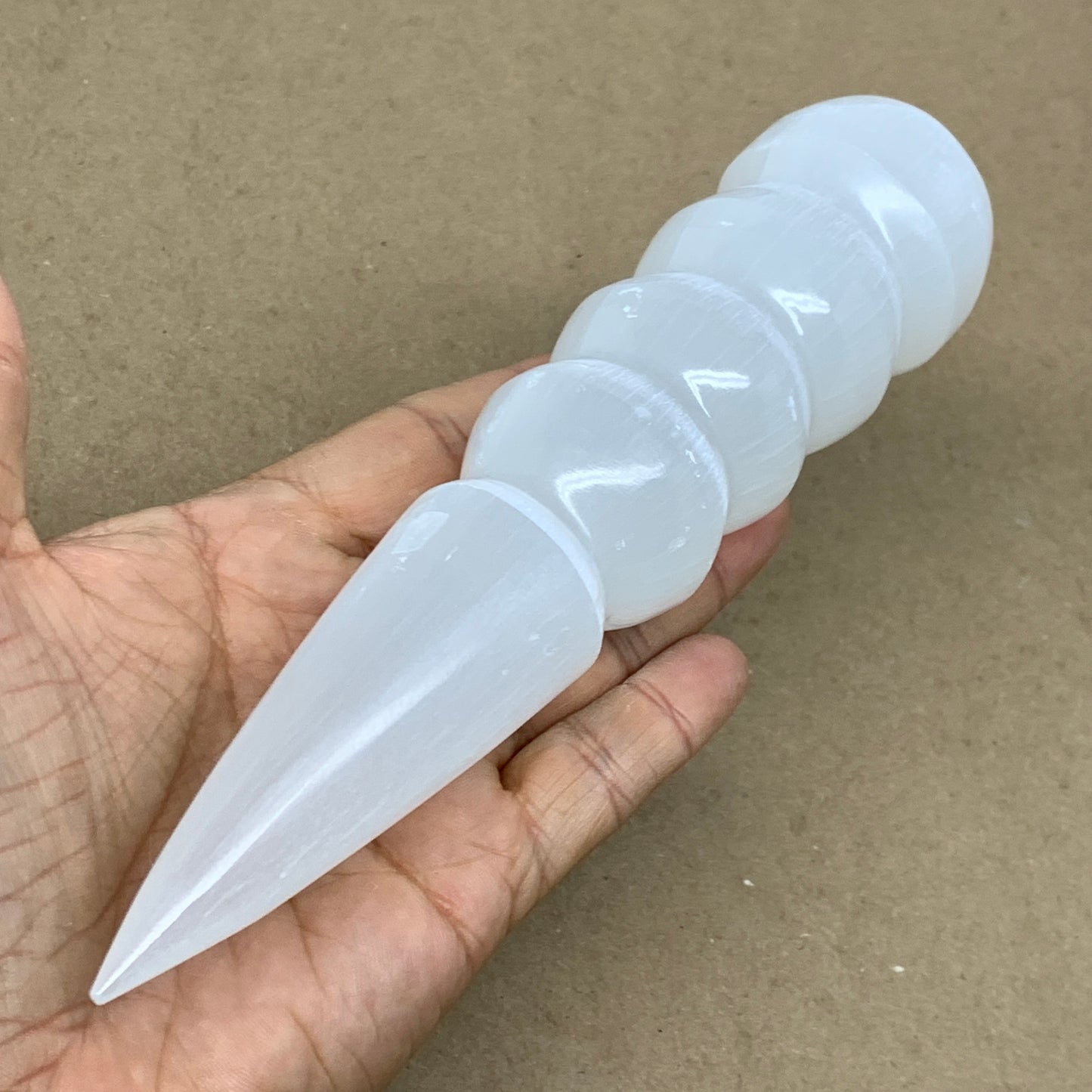 0.77 lbs.,7.5"x1.7", Large White Selenite Spiral Wand Crystal Point, B36599