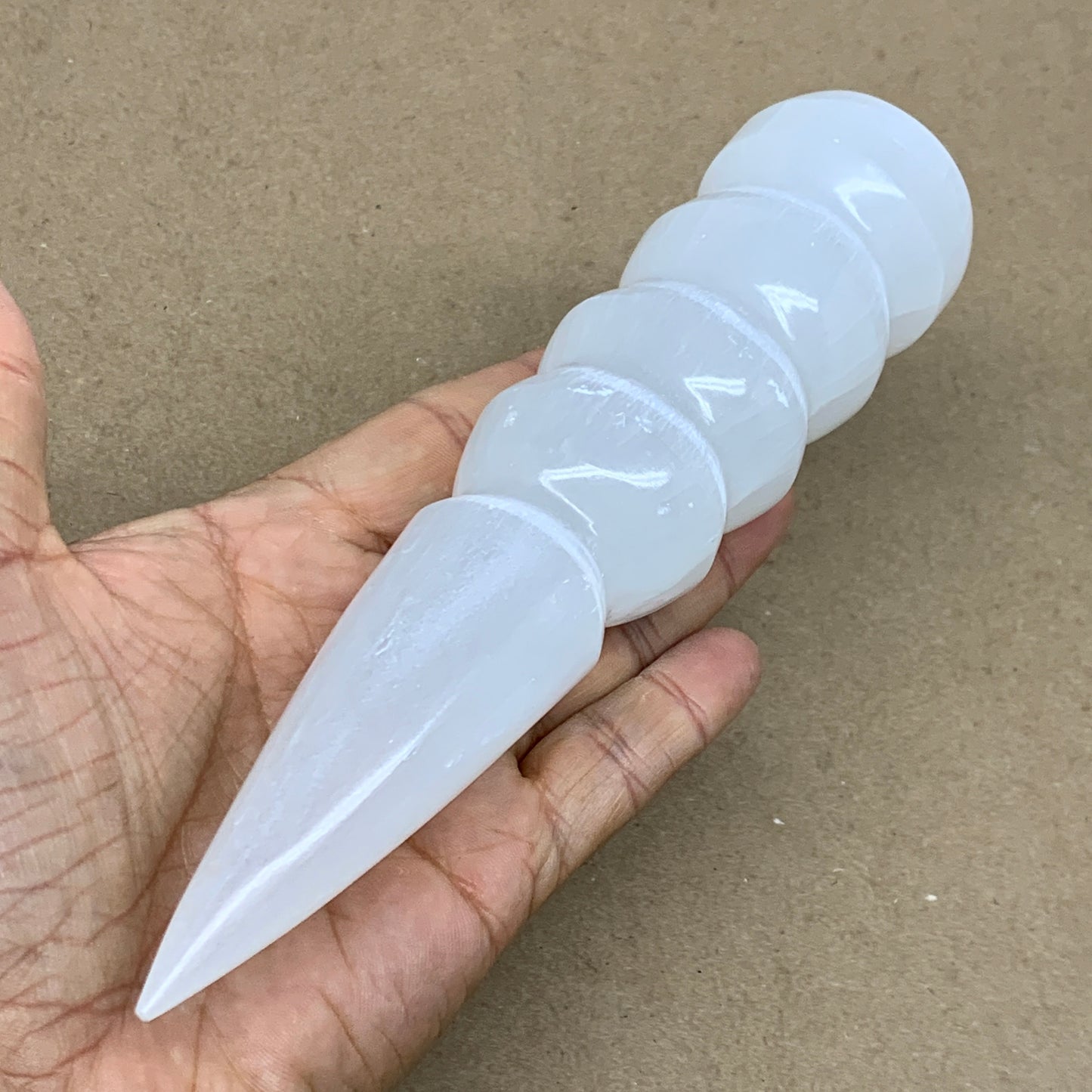 0.77 lbs.,7.5"x1.7", Large White Selenite Spiral Wand Crystal Point, B36599