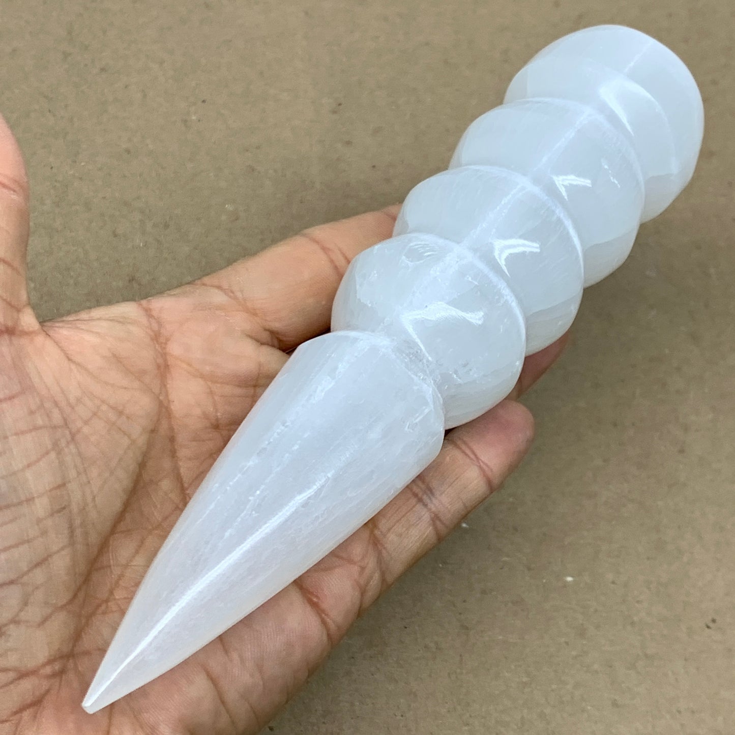 0.77 lbs.,7.5"x1.7", Large White Selenite Spiral Wand Crystal Point, B36599