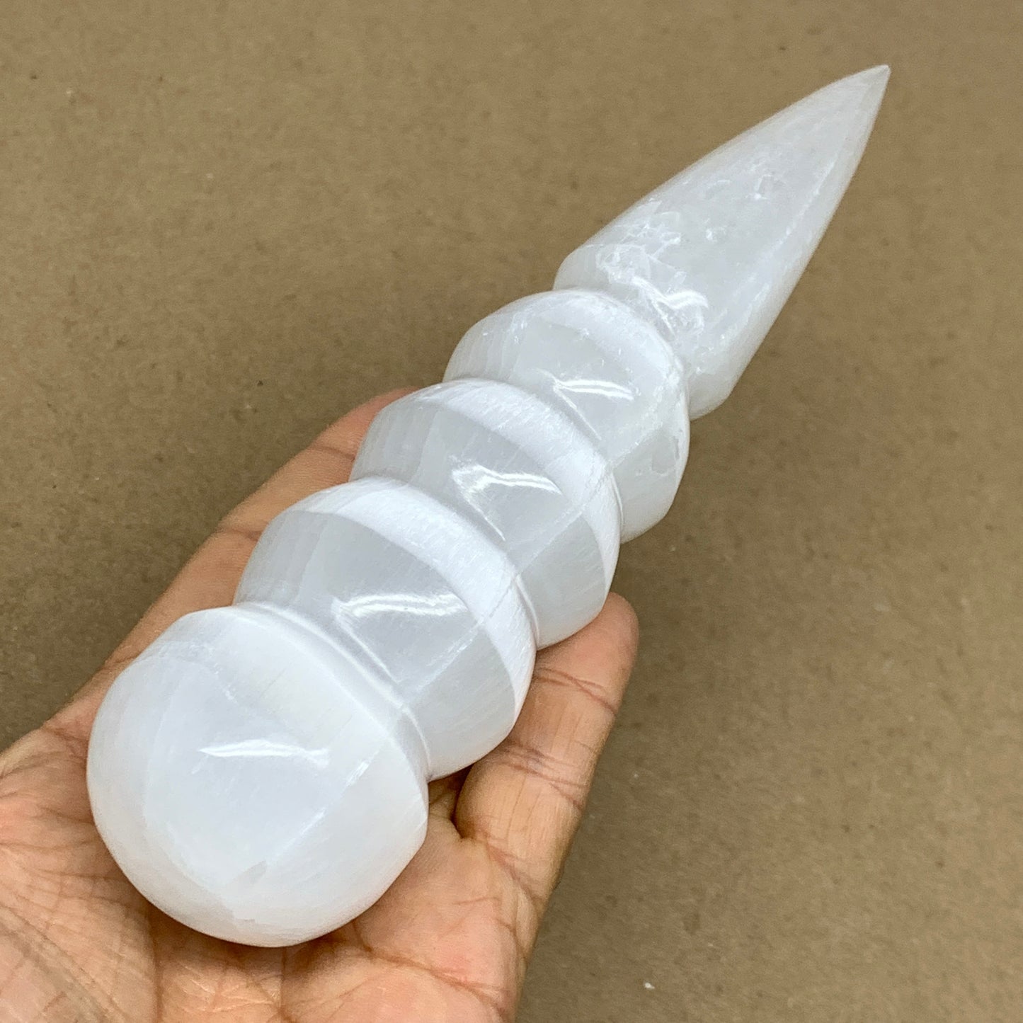 0.77 lbs.,7.5"x1.7", Large White Selenite Spiral Wand Crystal Point, B36599