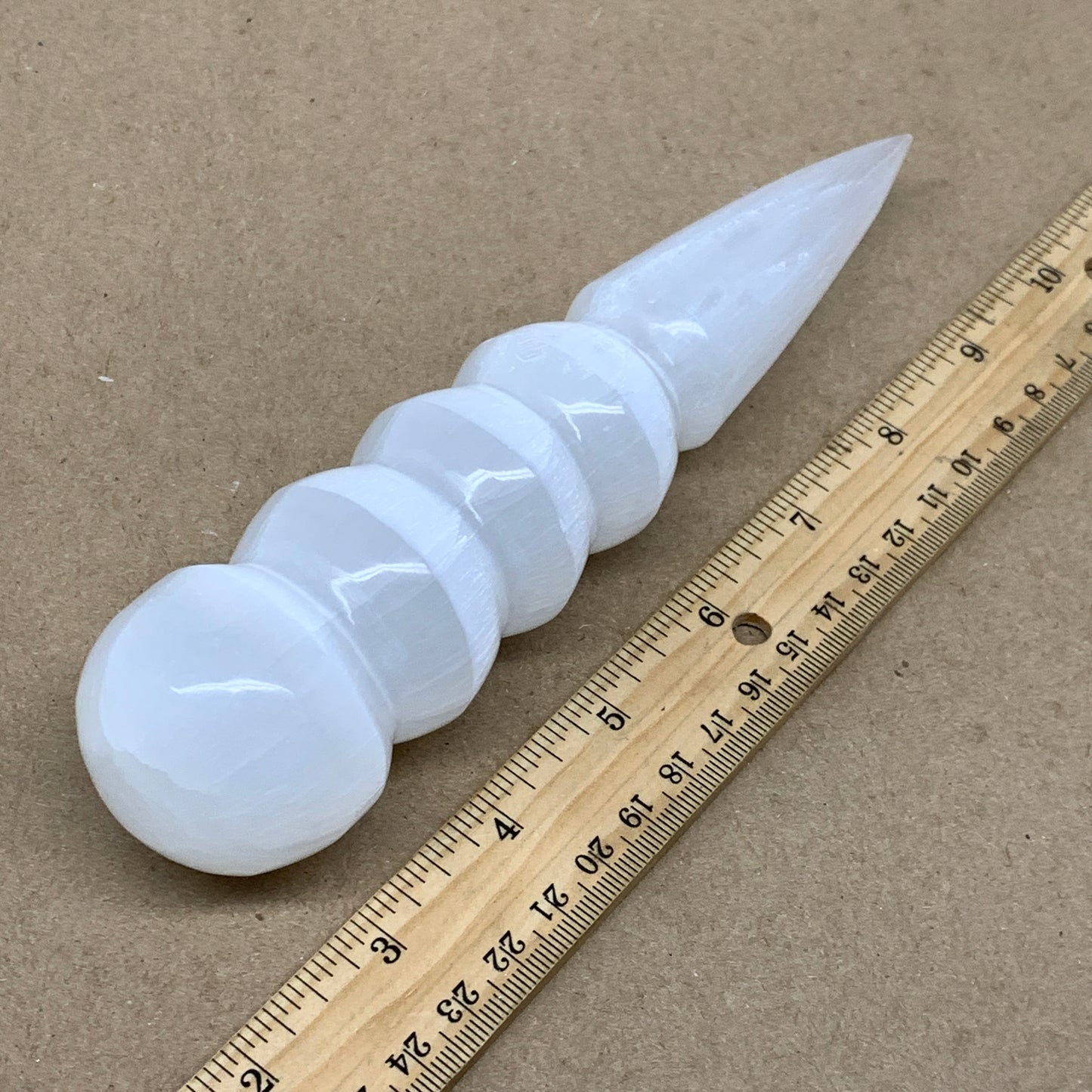 0.77 lbs.,7.5"x1.7", Large White Selenite Spiral Wand Crystal Point, B36599