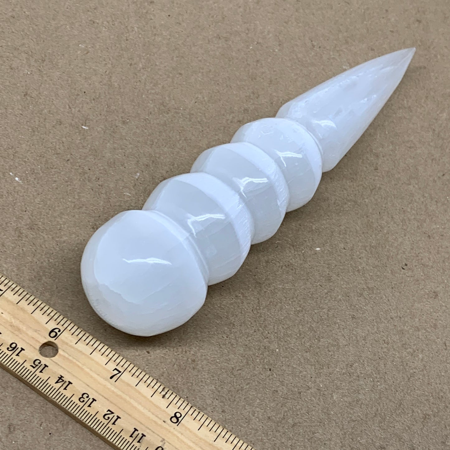 0.77 lbs.,7.5"x1.7", Large White Selenite Spiral Wand Crystal Point, B36599