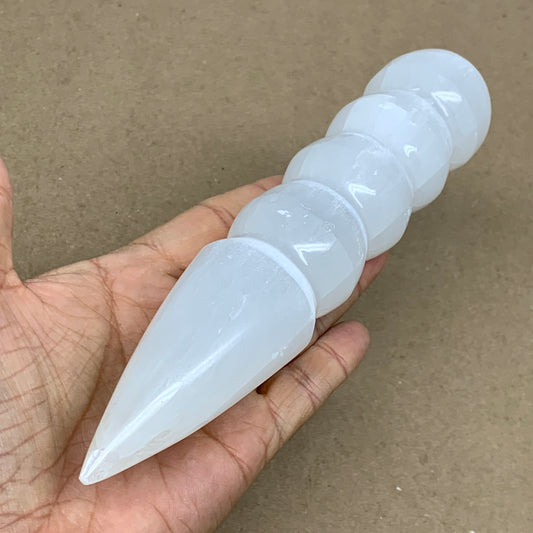 0.79 lbs.,7.5"x1.5", Large White Selenite Spiral Wand Crystal Point, B36600