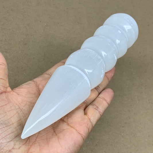 0.81 lbs.,7.5"x1.6", Large White Selenite Spiral Wand Crystal Point, B36601