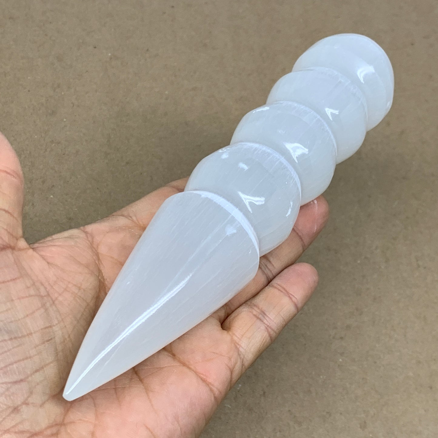 0.81 lbs.,7.5"x1.6", Large White Selenite Spiral Wand Crystal Point, B36601