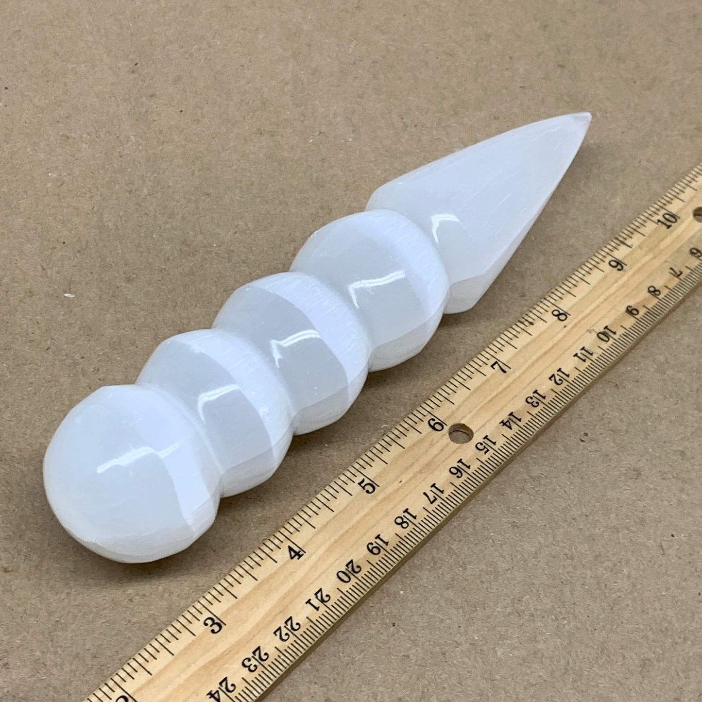 0.81 lbs.,7.5"x1.6", Large White Selenite Spiral Wand Crystal Point, B36601