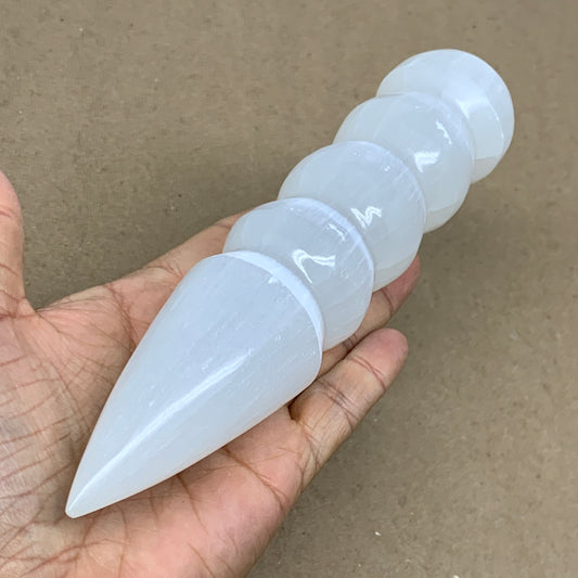 0.9 lbs.,7.5"x1.6", Large White Selenite Spiral Wand Crystal Point, B36602