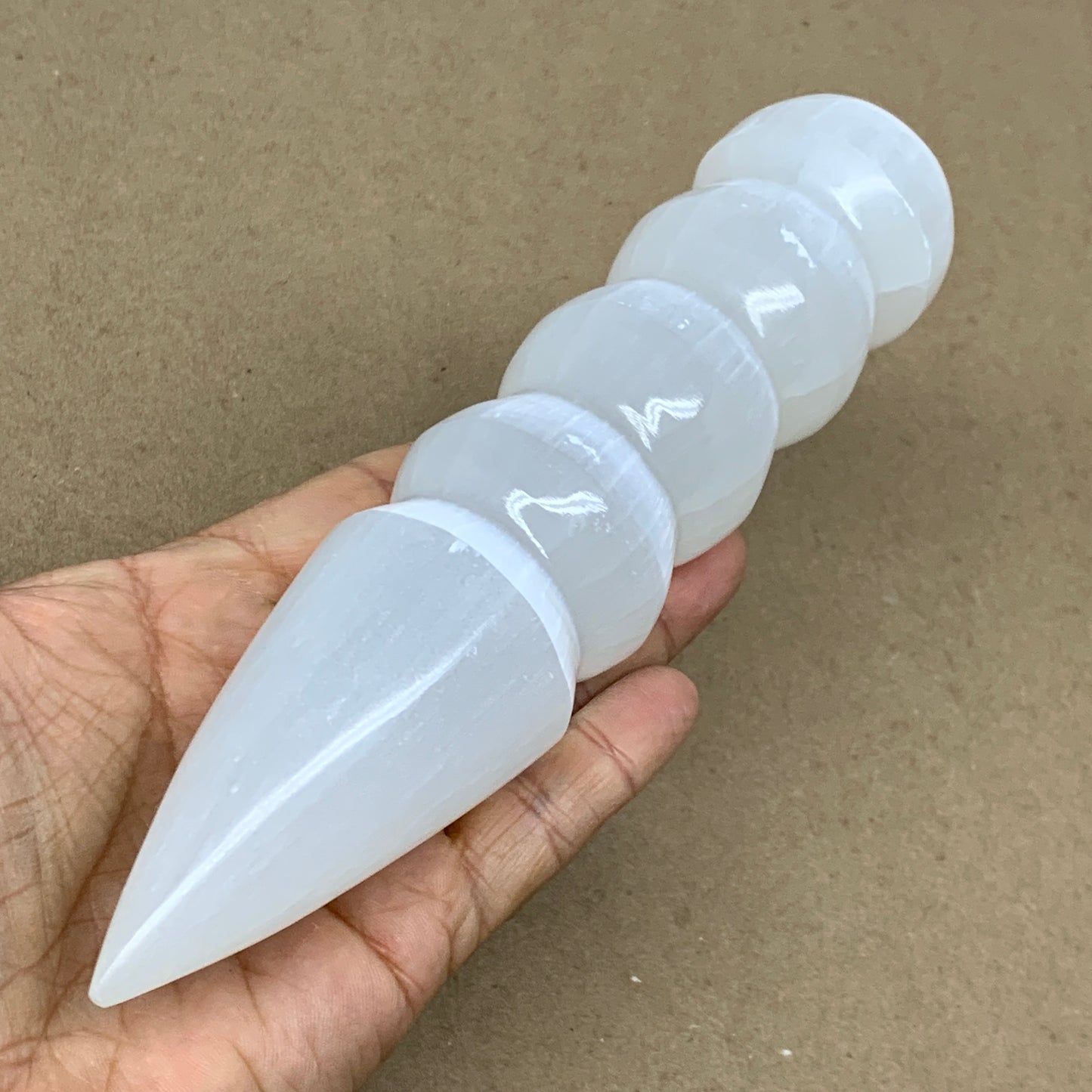 0.9 lbs.,7.5"x1.6", Large White Selenite Spiral Wand Crystal Point, B36602