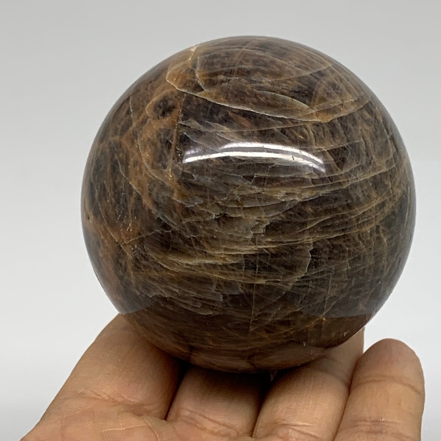 0.83 lbs, 2.6"(65mm), Black Moonstone Sphere Ball Gemstone Polished, B37525