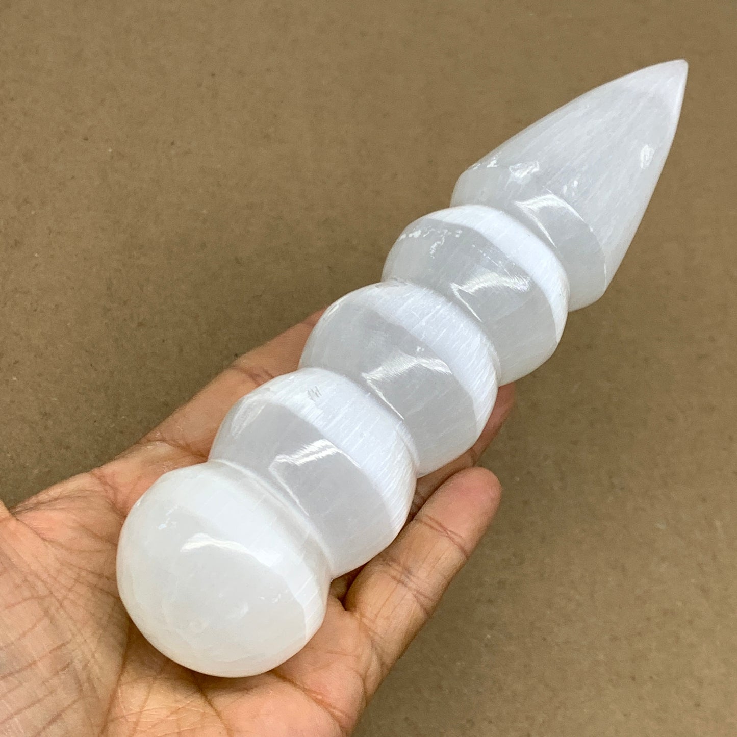 0.9 lbs.,7.5"x1.6", Large White Selenite Spiral Wand Crystal Point, B36602