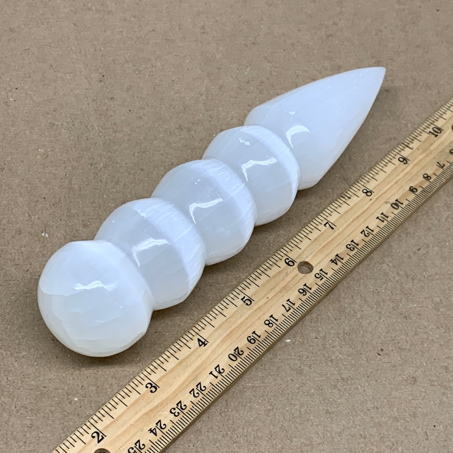 0.9 lbs.,7.5"x1.6", Large White Selenite Spiral Wand Crystal Point, B36602