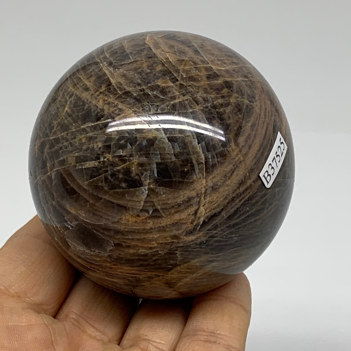 0.83 lbs, 2.6"(65mm), Black Moonstone Sphere Ball Gemstone Polished, B37525