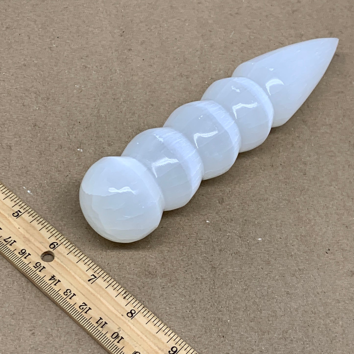 0.9 lbs.,7.5"x1.6", Large White Selenite Spiral Wand Crystal Point, B36602