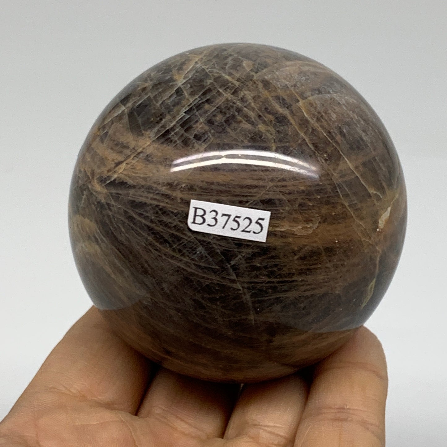0.83 lbs, 2.6"(65mm), Black Moonstone Sphere Ball Gemstone Polished, B37525