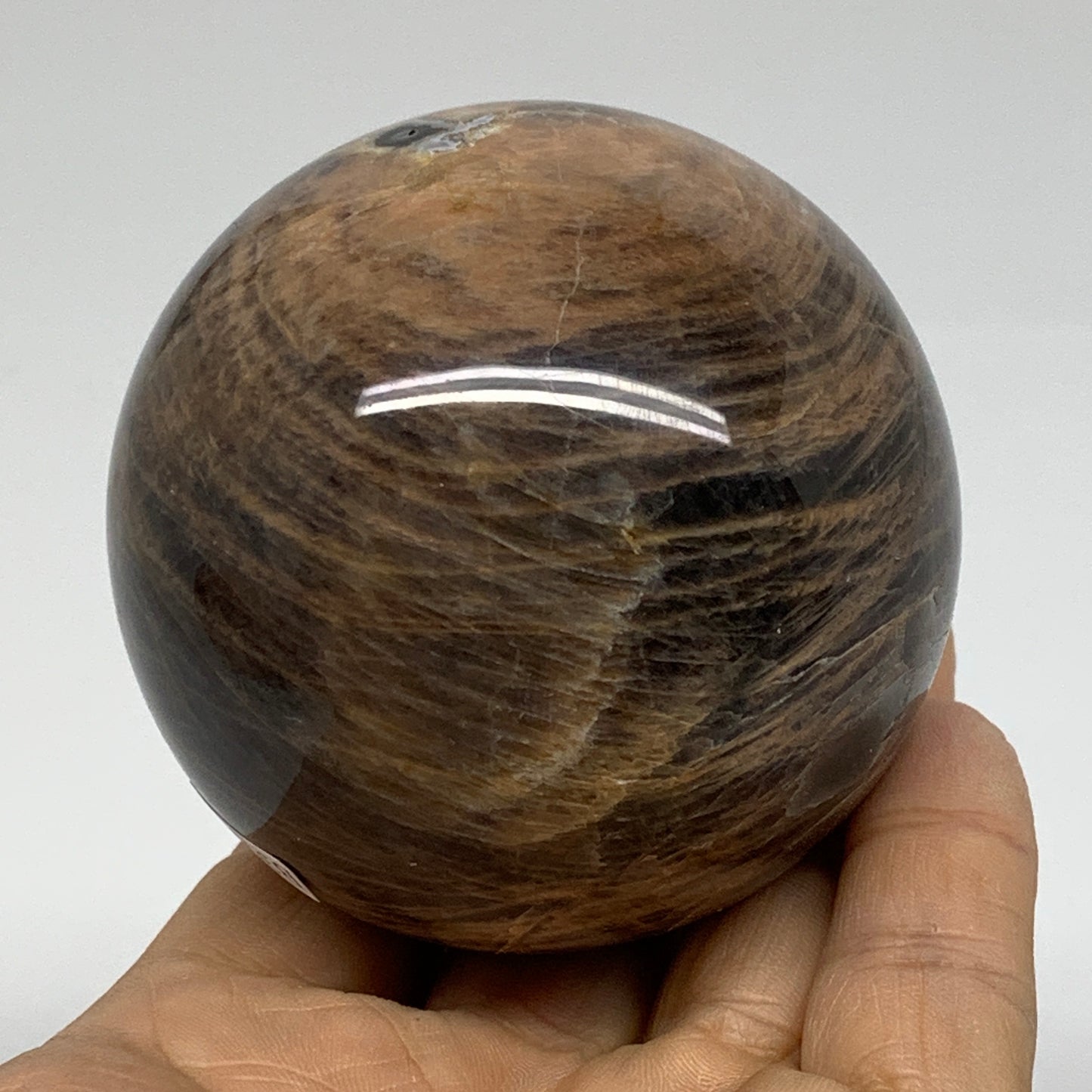 0.83 lbs, 2.6"(65mm), Black Moonstone Sphere Ball Gemstone Polished, B37525
