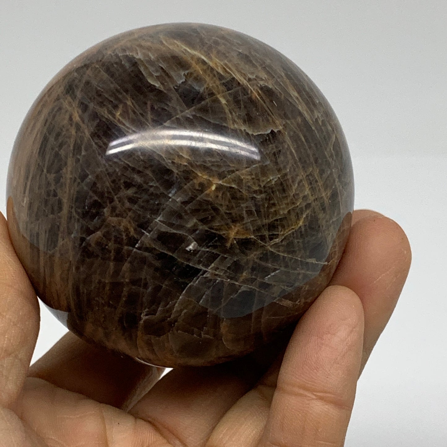 0.83 lbs, 2.6"(65mm), Black Moonstone Sphere Ball Gemstone Polished, B37525