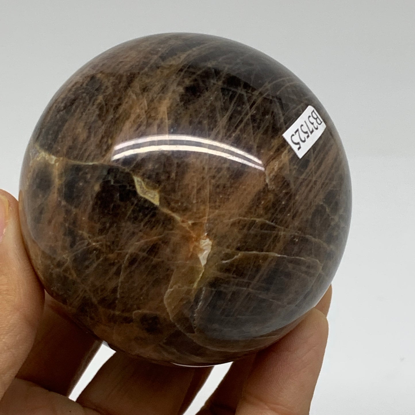 0.83 lbs, 2.6"(65mm), Black Moonstone Sphere Ball Gemstone Polished, B37525