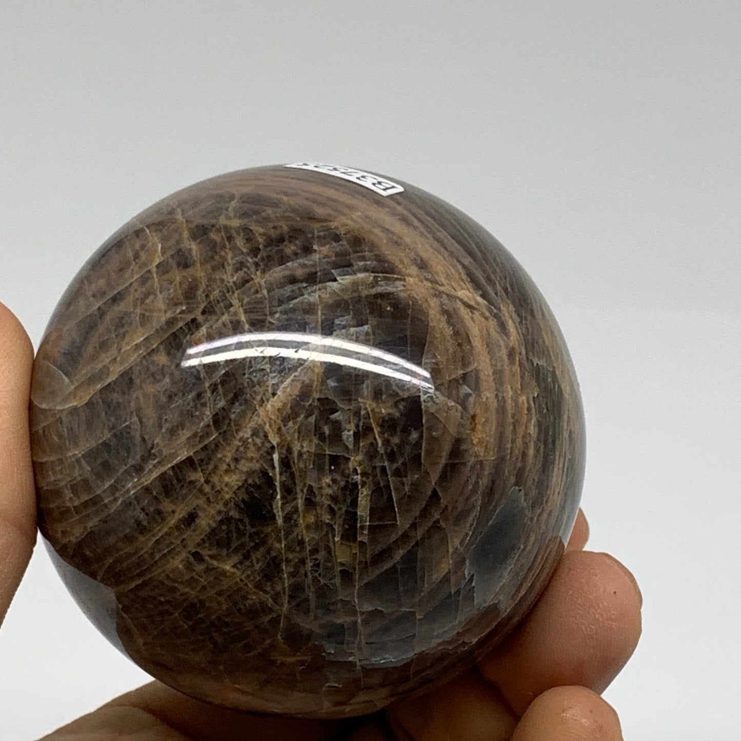 0.83 lbs, 2.6"(65mm), Black Moonstone Sphere Ball Gemstone Polished, B37525
